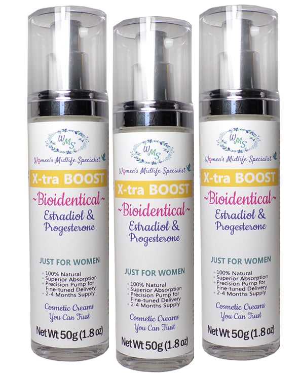 X-tra BOOST 3-Pack - Estradiol and Progesterone in an All Natural Cream (Save $35.25 on 3-Pack) – 200 Pumps Per Bottle!