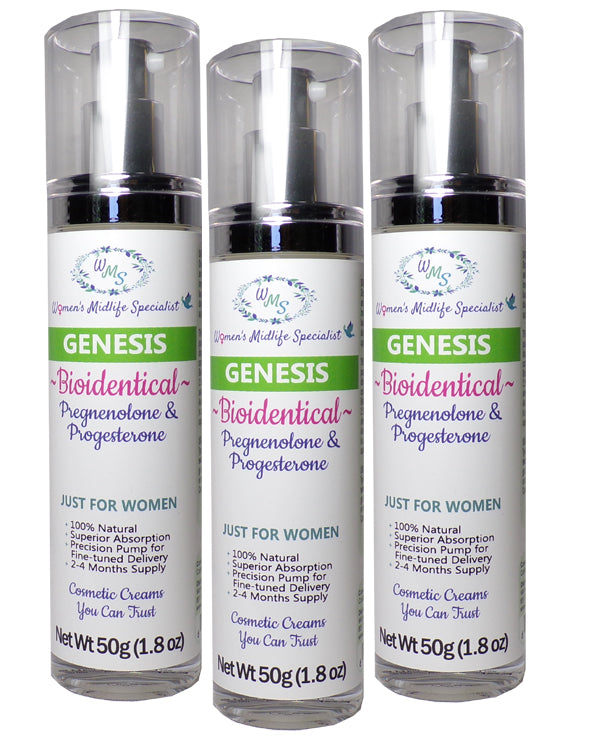 GENESIS 3-Pack - Pregnenolone & Progesterone in an All Natural Cream (Save $35.25 on 3-Pack) – 200 Pumps Per Bottle!