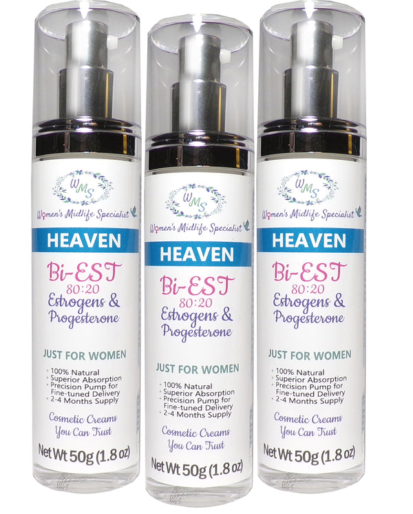 HEAVEN 3-Pack - BiEST (80:20) & Progesterone in an All Natural Cream (Save $35.25 on 3-Pack) - 200 Pumps Per Bottle!