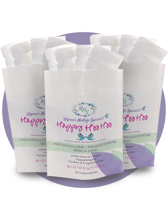 HAPPY HOO HOO - A REBUILDING FORMULATION 3-PACK of Bioidentical Pregnenolone USP & Progesterone USP in a Vaginal Suppository (Save $22.00 on 3-Pack)