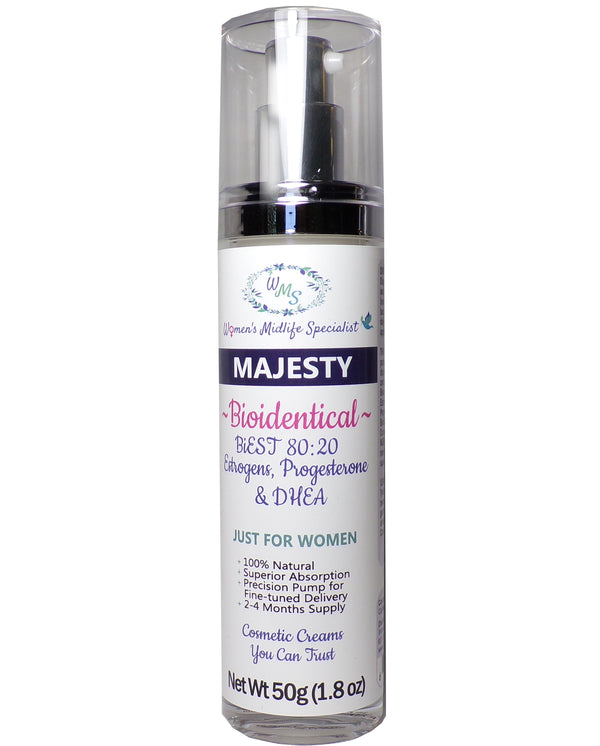 MAJESTY - Progesterone, DHEA, BiEST (80:20) Estrogens in an All Natural Cream – 200 Pumps Per Bottle!