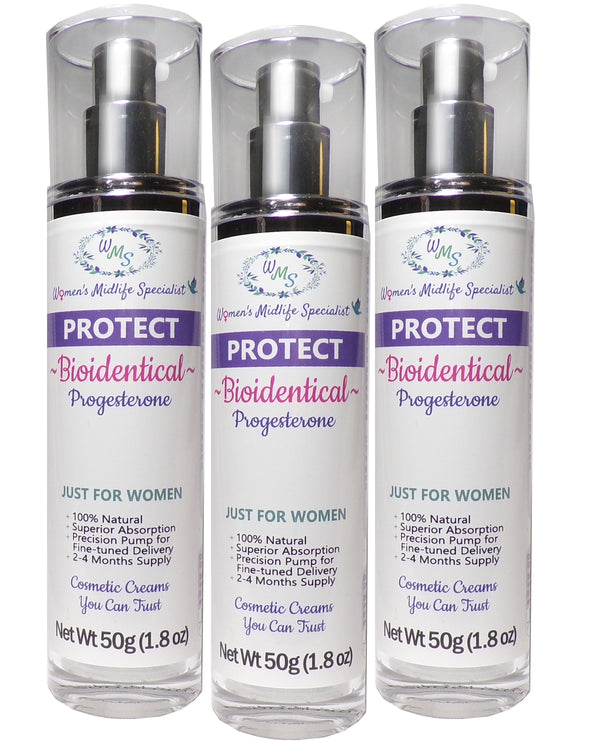 PROTECT 3-Pack - Progesterone USP in an All Natural Cream (Save $35.50 on 3-Pack) - 200 Pumps Per Bottle!