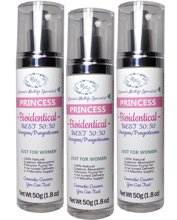 PRINCESS 3-Pack - BiEST (50:50) Estrogens and Progesterone in an All Natural Cream (Save $35.25 on 3-Pack) – 200 Pumps Per Bottle!