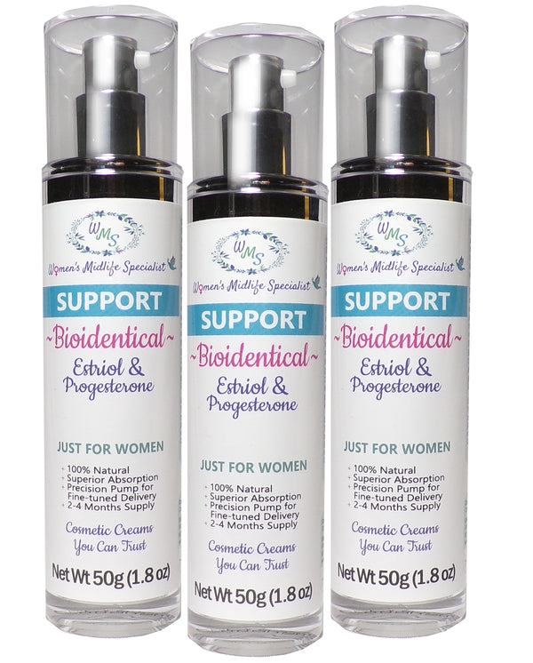 SUPPORT 3-Pack - Estriol USP & Progesterone USP in an All Natural Cream (Save $35.25 on 3-Pack) - 200 Pumps Per Bottle!